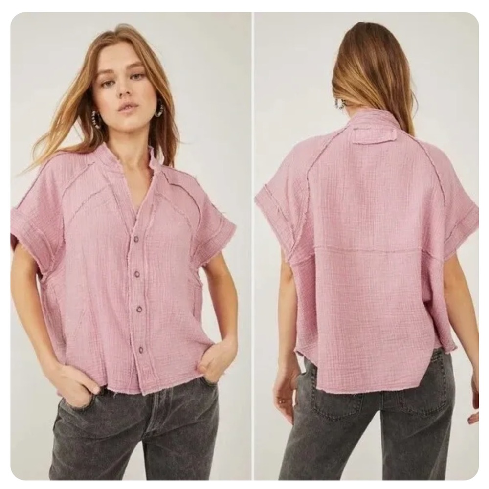 EUC Free People Dreamy Days Split v-neck Shirt